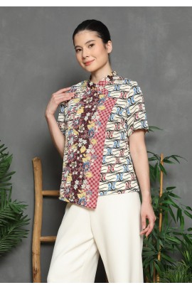 Lyne Halim Blouse Batik Dobby Janggan Lereng – Atasan Wanita Elegan Modern, BLO-8471